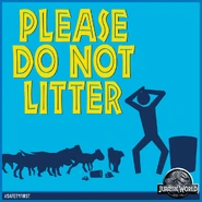 A sign advising the visitors of Jurassic World not to litter for the sake of Microceratus.