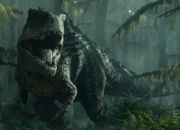 Гига демонстрирует открытую пасть с острыми зубами, встретившись с конкурирующим .