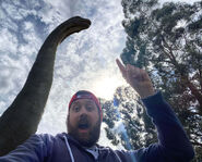 A selfie with a Brachiosaurus in Cape Town, South Africa.