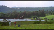 Dinosaurs in the lake in Jurassic Park.