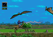 Fending off Pteranodon from the back of a Gallimimus in Savanna Hunt