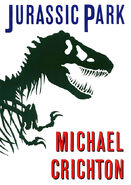 T. rex skeleton on the Jurassic Park novel cover (first edition).