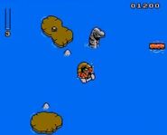 A Brachiosaurus swimming in the NES video game.