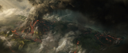 Isla Nublar now a burning raging inferno island