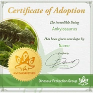 Сертификат DPG о символическом усыновлении анкилозавра для распечатки