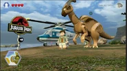 Parasaurolophus with Sarah Harding in LEGO Jurassic World.