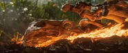 Peloroplites skeleton being engulfed by lava in Jurassic World: Fallen Kingdom.