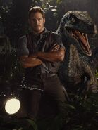 Chris Pratt and a raptor animatronic