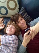 Behind the scenes photo of Ty Simpkins and Nick Robinson