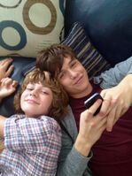 Behind the scenes photo of Ty Simpkins and Nick Robinson