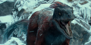 A red-feathered Pyroraptor specimen