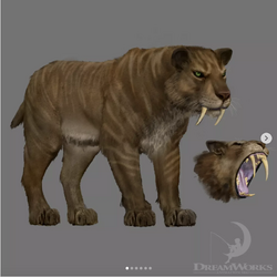 A carnivorous Sabre-Tooth Tiger attacking a young Deinotherium