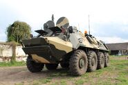 A close-up of the front of a BTR-60.