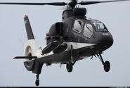 An image of the front of the helicopter, note the black and white paint job.