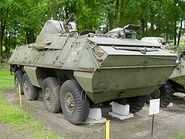 A close-up of the front of an OT-64 SKOT APC.