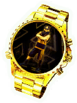 Just Dance 2018 sticker of a gold watch with Golden Boy on it