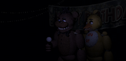 Freddy Fazbear with Chica on the Show Stage.