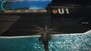 The Panau coat of arms on the left side of the submarine.