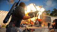 JC3 pre-launch promotional picture with Medici Police