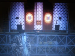  interior, two sentry guns on the stage wall.