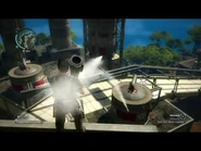 Rico at Pulau Berapi, firing the Multi-Lock Missile Launcher at 2 different targets.