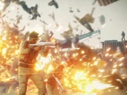 An agent is using a new white gun. This turned out to be the Sequoia 370 Mag-Slug.