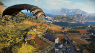 JC3 parachuting on countryside