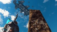 Closeup of the pentagram obelisk near the eDEN Airship.
