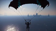 Stingray main base in the distance while parachuting.
