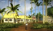 The first type of resort bungalows. Note the large bungalow in the distance.