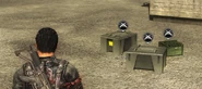 A usual cluster of 3 weapon crates, as seen at any base.