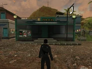 A police station after the liberation of the settlement. Note the vandalized poster.