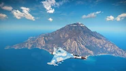 Aerial view of the Volcano Island. The jet fighter is a CS7 Thunderhawk.