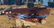 Wreck of an aircraft carrier near the Stingray facility. The water was removed by modding for better visability.