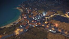 As viewed from above, at night.