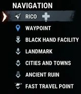 Legend for location markers on the map.