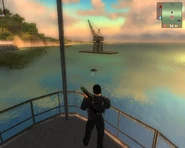 JC1 - Pictured from the deck of the Buccaneer. Some of the mines stick out of water a little.