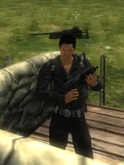 Rico holdng an Aviv Panthera at the top of a guard tower.