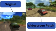 Driving gameplay on the original version vs the "Widescreen Patch" modification. Note that the Rossi 866 Corral is being parked at the background for the latter.]]