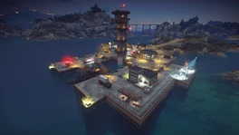 The outpost at night. Note the .