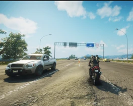 Rico riding a motorcycle on the highway.