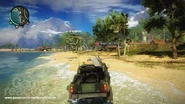 Riding along the shore from the south. This picture was released before Just Cause 2 as a part of some kind of an advertisement.
