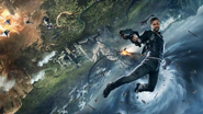 JC4 artwork (Rico in the sky with an SMG)