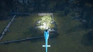 A ruin illuminated by the helicopter (News Chopper) headlight.