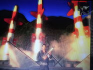 Missiles completely out of the silos and ready to launch. For some reason they have the numbers "1" and "3" on them.