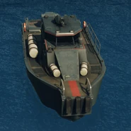 Stormwater Patrol Boat (Black Hand) front view. Note the mounted gun on the roof.