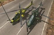 two versions of the Helicopter "Jackson Z-19 Skreemer ": the "Rioja" version (left) and the "Guerrilla" version.