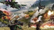 JC4 artwork (battle with planes, helicopters and armored vehicles)