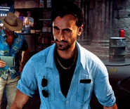 Examining a device while Mario looks on with a sinister smile.