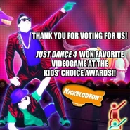 Post celebrating Just Dance 4’s award at the Nickelodeon Kids' Choice Awards